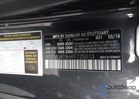 2019 Mercedes-Benz C 300 из США, поврежденный, VIN WDDWJ8DB6KF725013